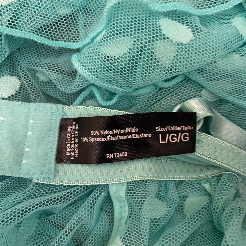 Babydoll Pastel Goth Chemise Soft Girl Womens L Teal Polka Dot Mesh Ruffle Bows - Picture 5 of 7